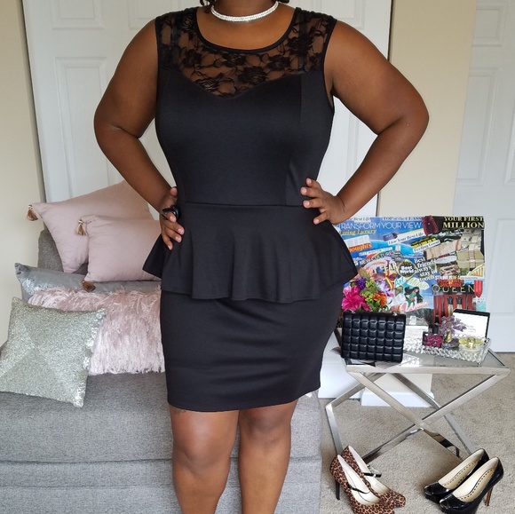 Sweet Robyne Dresses & Skirts - Plus Size Little black peplum and lace dress